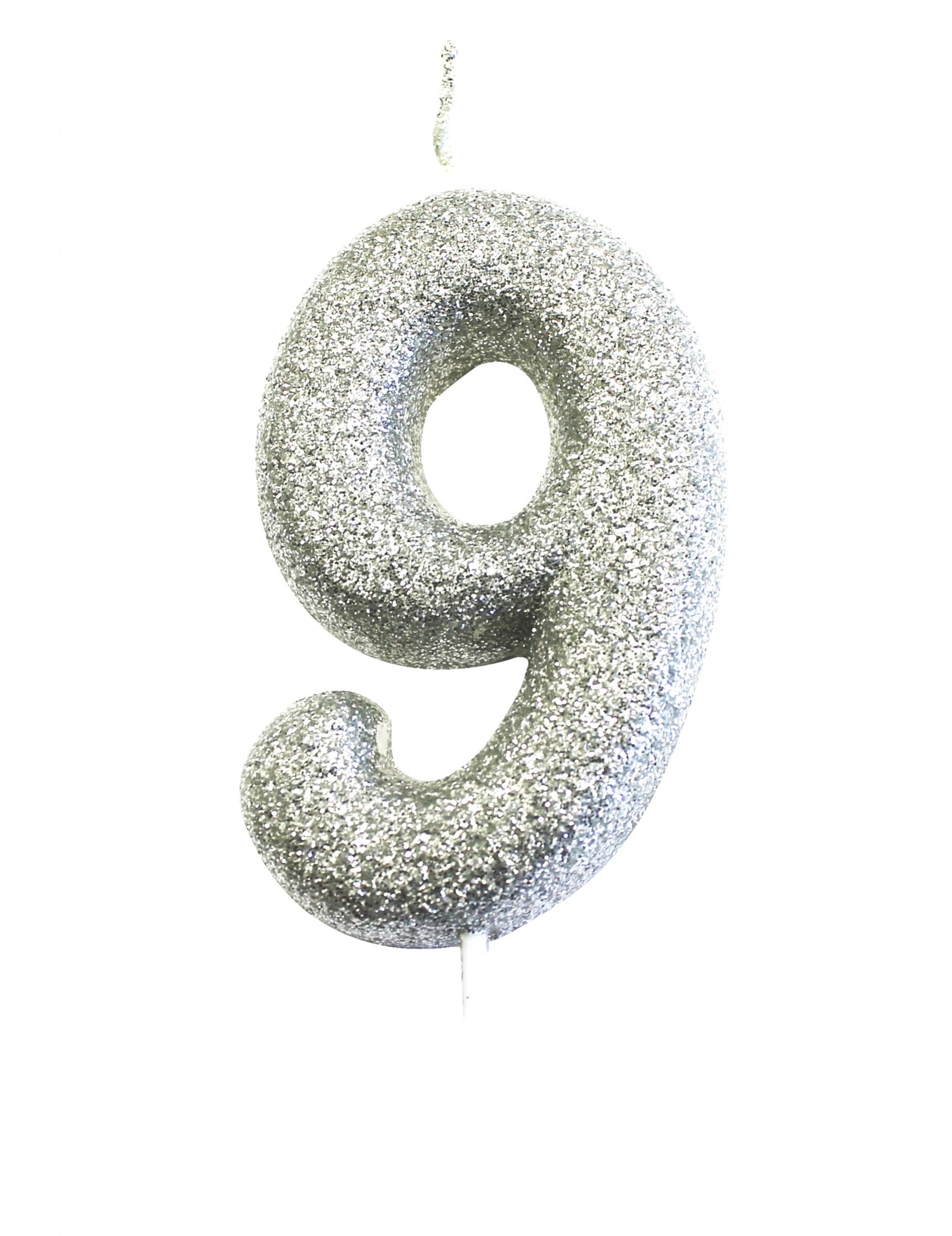 Glitzer-Zahlkerze 9 in Silber mit Piekser - 7 cm Geburtstagskerze von ANNIVERSARY HOUSE