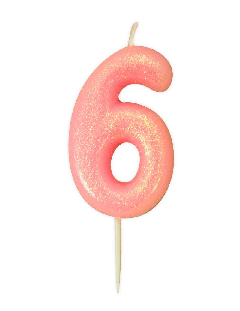 Glitzernde Geburtstagskerze Zahl 6 Rosa Irisierend 9 cm Glitzernde Geburtstagskerze Zahl 6 Rosa Irisierend 9 cm von ANNIVERSARY HOUSE