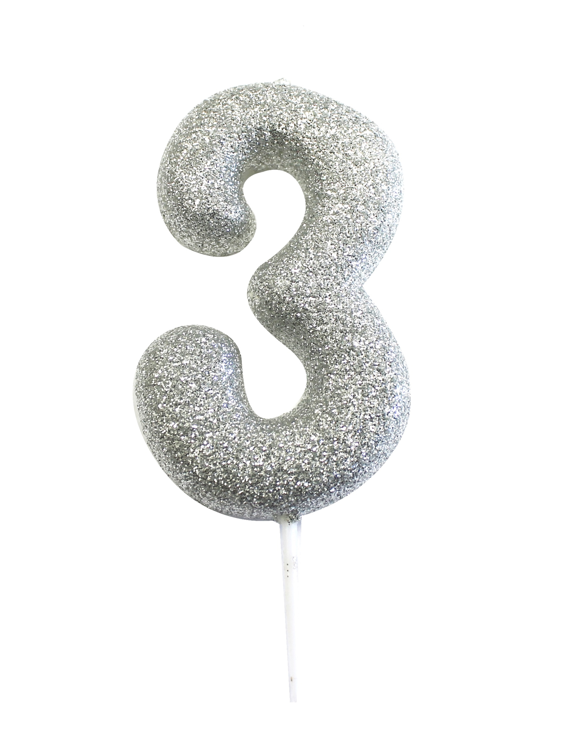 Glitzernde Tortenkerze Zahl 3 in Silber 7 cm für Geburtstage von ANNIVERSARY HOUSE