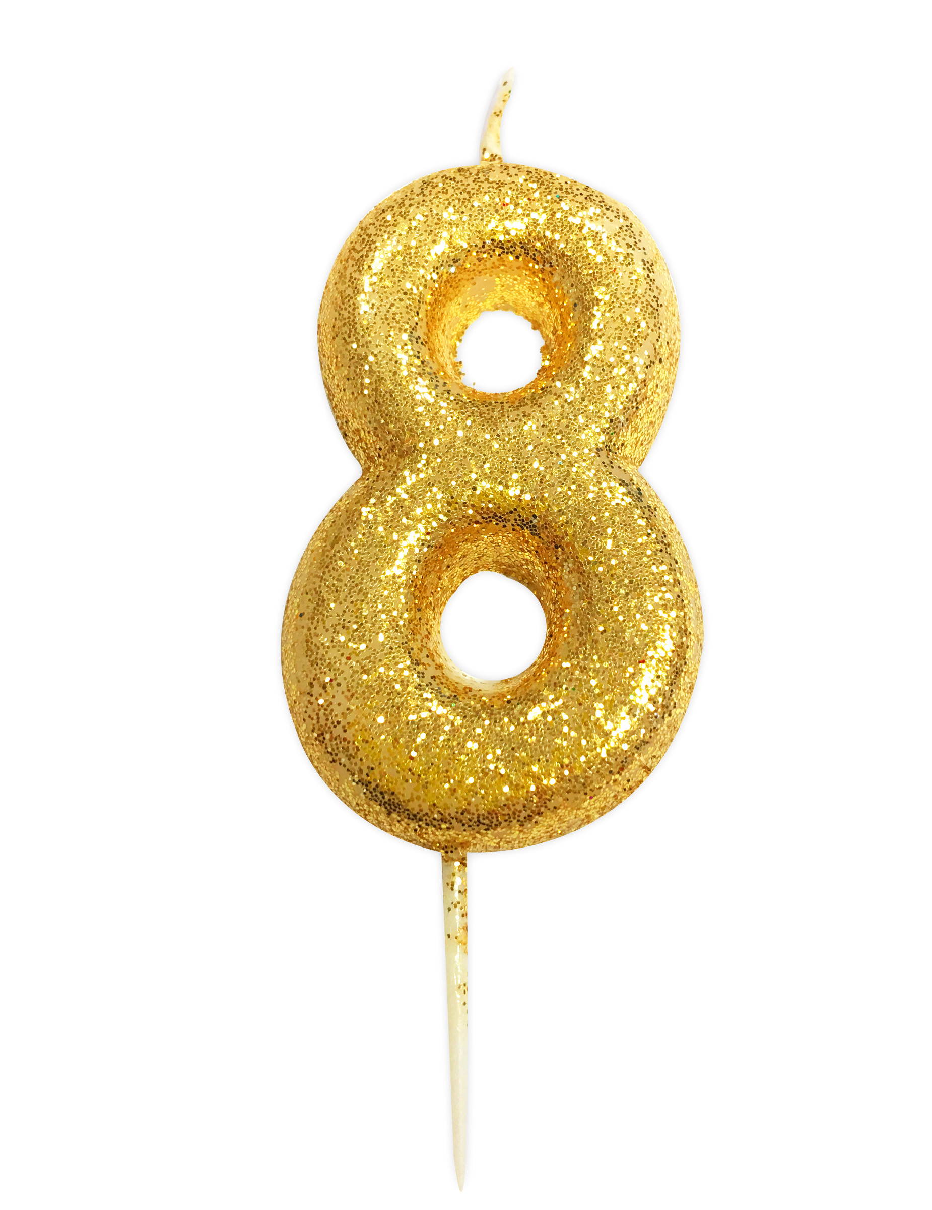 Glitzernde Zahlenkerze 8 in Gold, 9 cm Tortendeko von ANNIVERSARY HOUSE