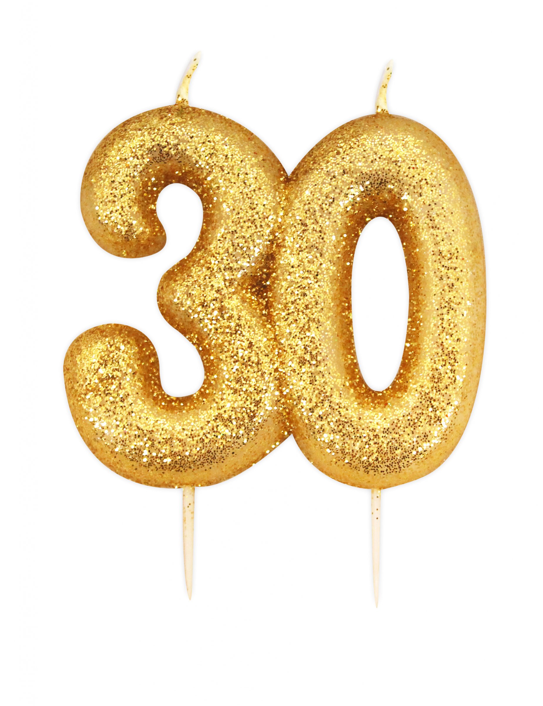 Goldene 30. Geburtstagskerze mit Glitzer auf Spießen 7 cm für Torten von ANNIVERSARY HOUSE
