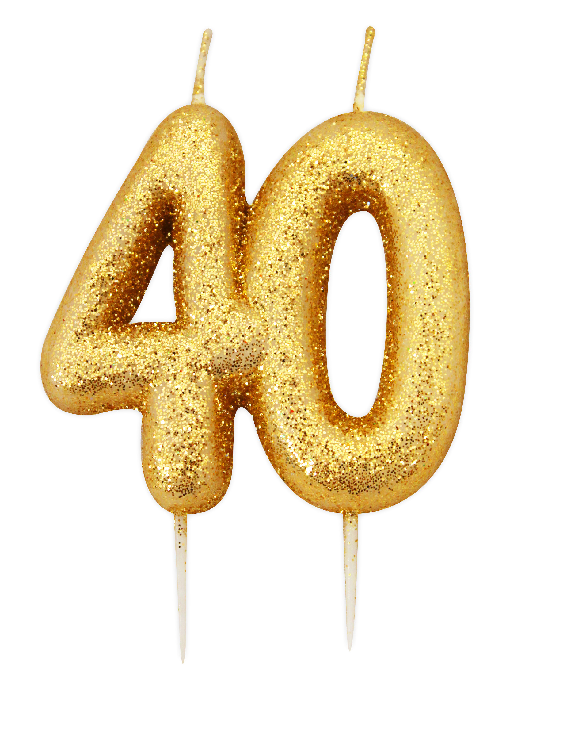 Goldene Glitzer-Geburtstagskerze Zahl 40 am Stab 7cm Kuchendeko von ANNIVERSARY HOUSE