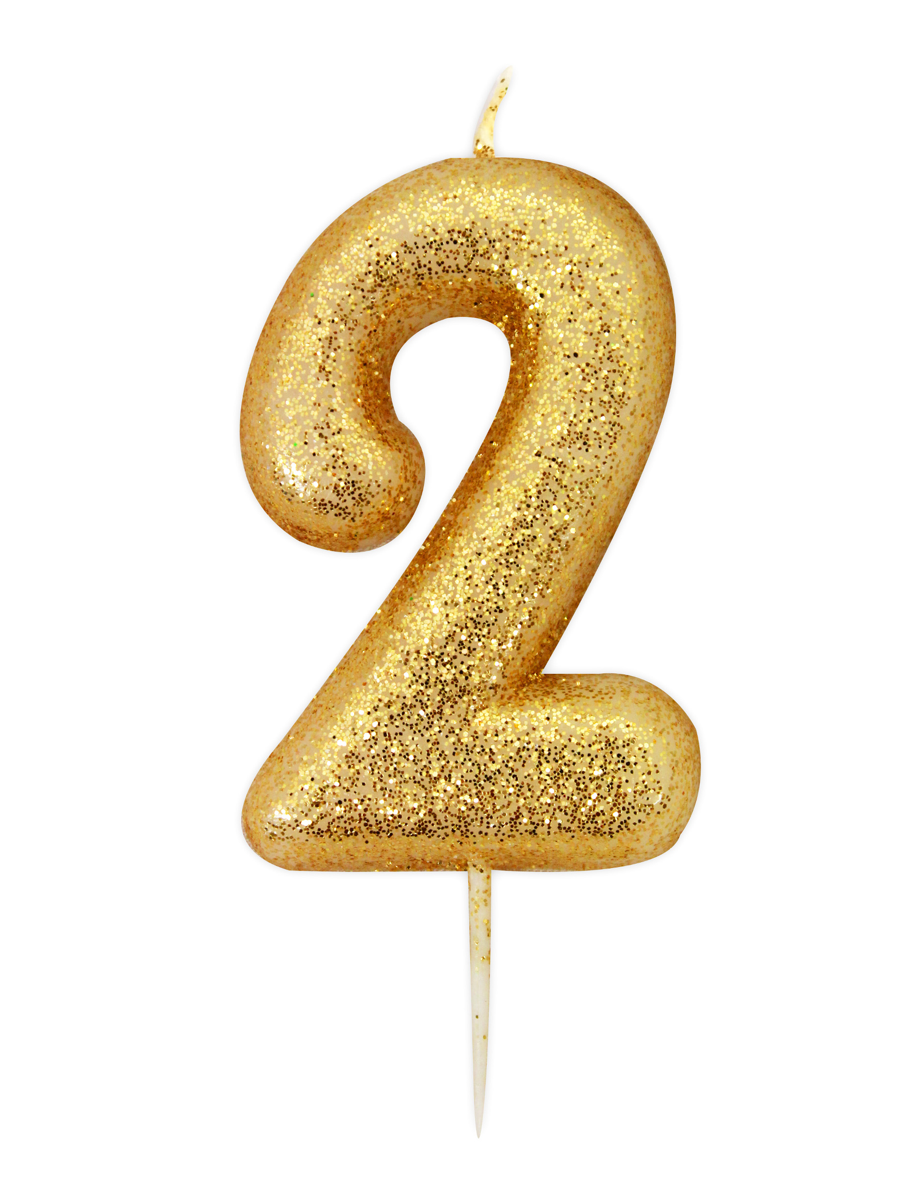 Goldene Glitzer-Zahlenkerze 2 - 8,5 cm mit Halter von ANNIVERSARY HOUSE