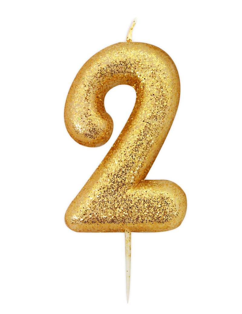 Goldene Glitzer-Zahlenkerze 2 - 8,5 cm mit Halter Goldene Glitzer-Zahlenkerze 2 - 8,5 cm mit Halter von ANNIVERSARY HOUSE
