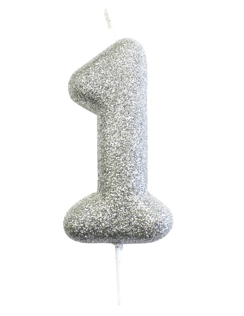 Kerzenstecker Zahl 1 Silber Glitzer 7 cm für Kuchen Kerzenstecker Zahl 1 Silber Glitzer 7 cm für Kuchen von ANNIVERSARY HOUSE
