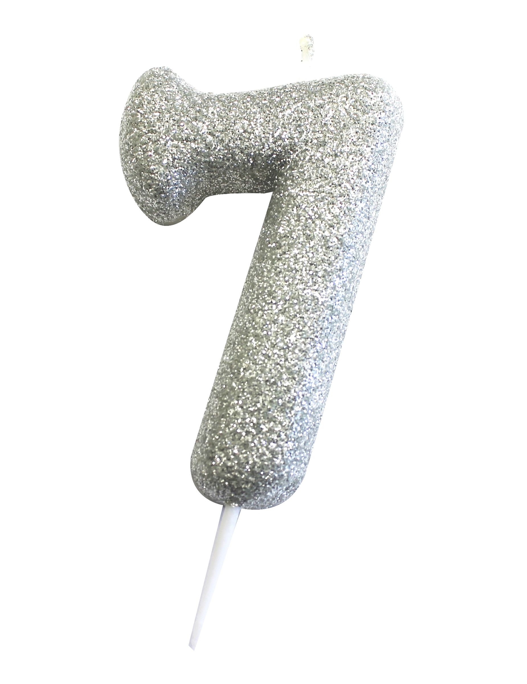 Silberne Glitzer-Zahlenkerze 7 auf Picker 7 cm von ANNIVERSARY HOUSE