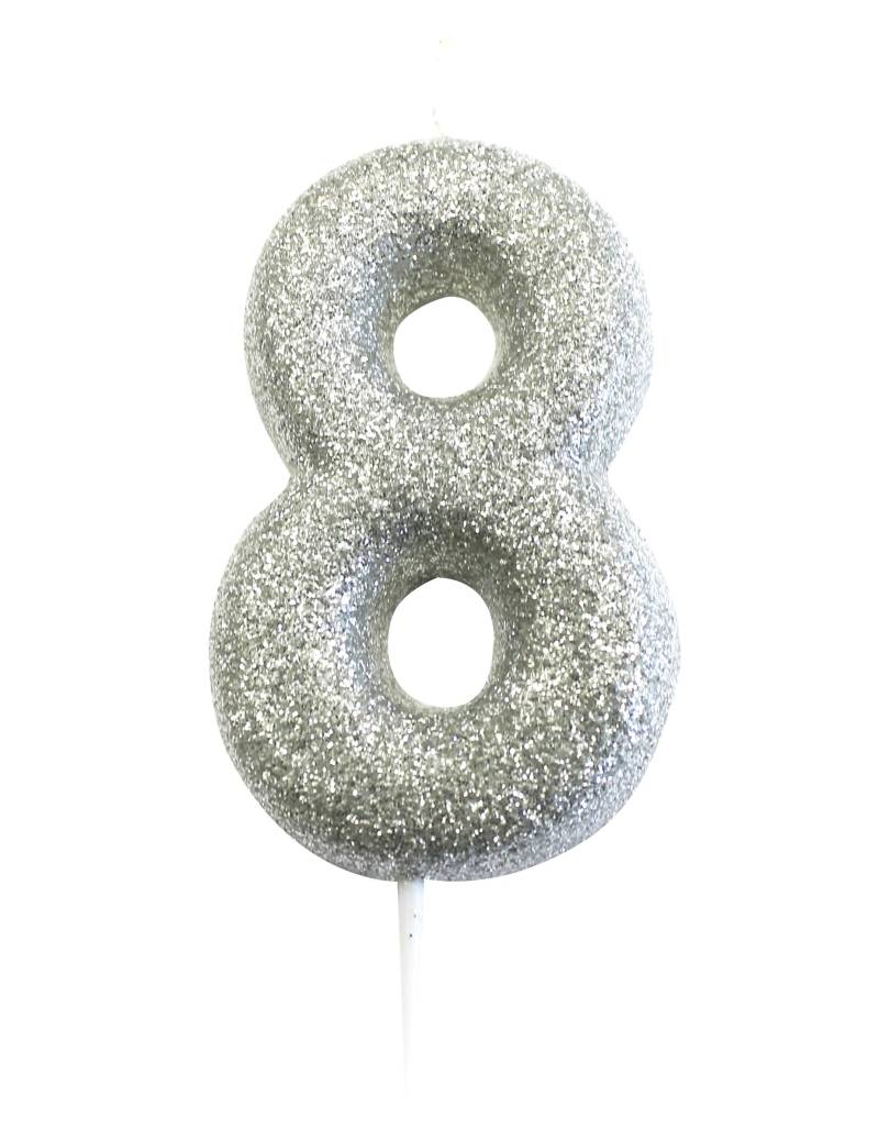Silberne Glitzer-Zahlenkerze 8 für Geburtstagstorten 7 cm Silberne Glitzer-Zahlenkerze 8 für Geburtstagstorten 7 cm von ANNIVERSARY HOUSE