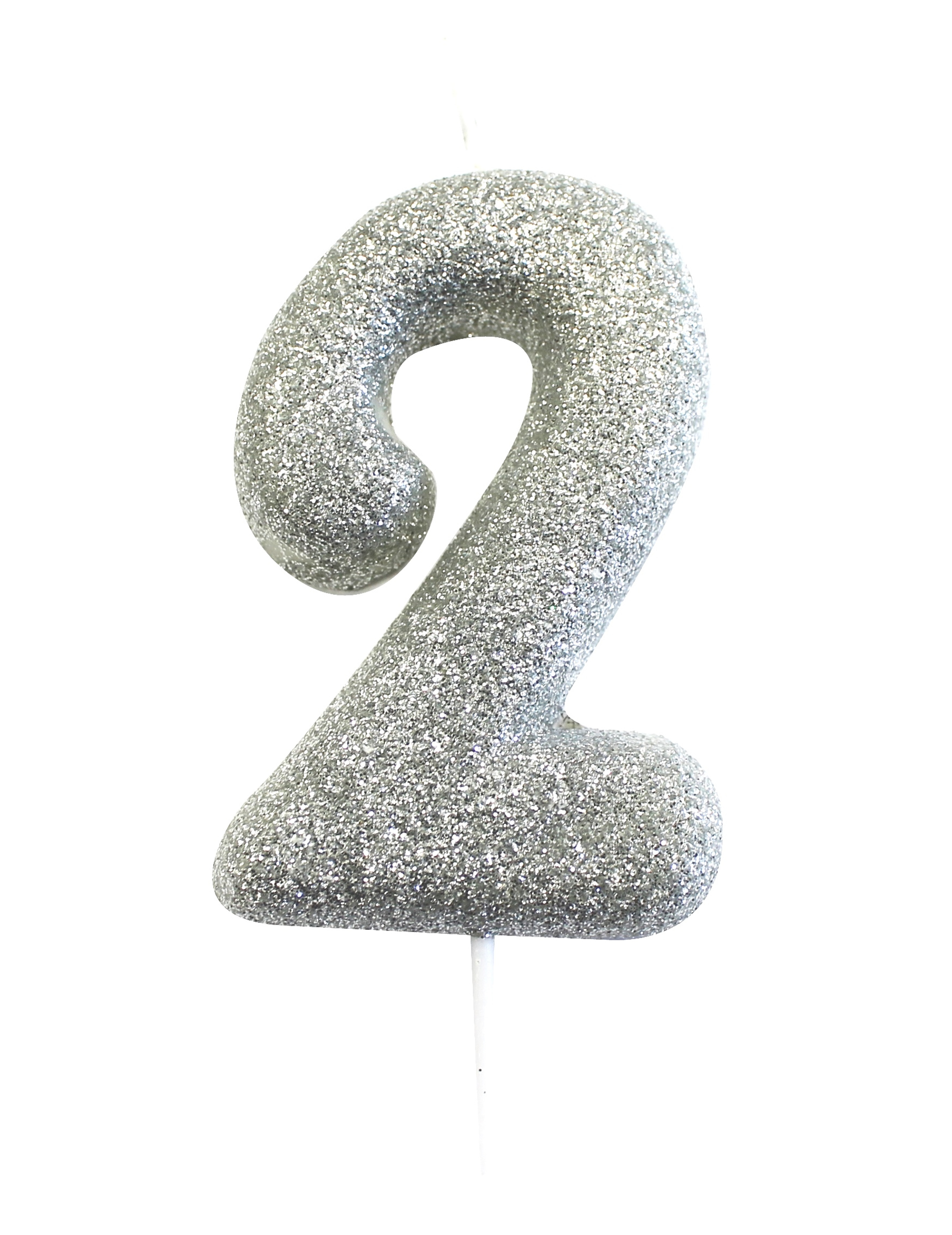 Silberne Zahlenkerze 2 mit Glitzer auf Picker 7 cm von ANNIVERSARY HOUSE