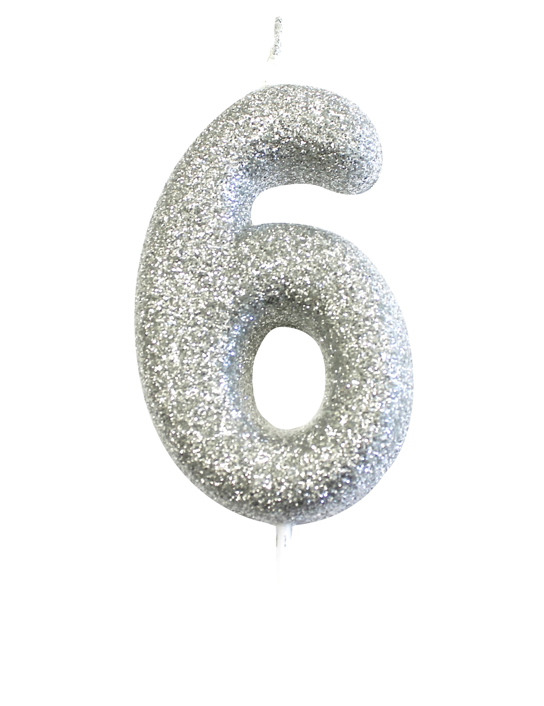 Zahl 6 Kerze auf Spieß Silber glitzernd 7 cm für Geburtstagskuchen von ANNIVERSARY HOUSE