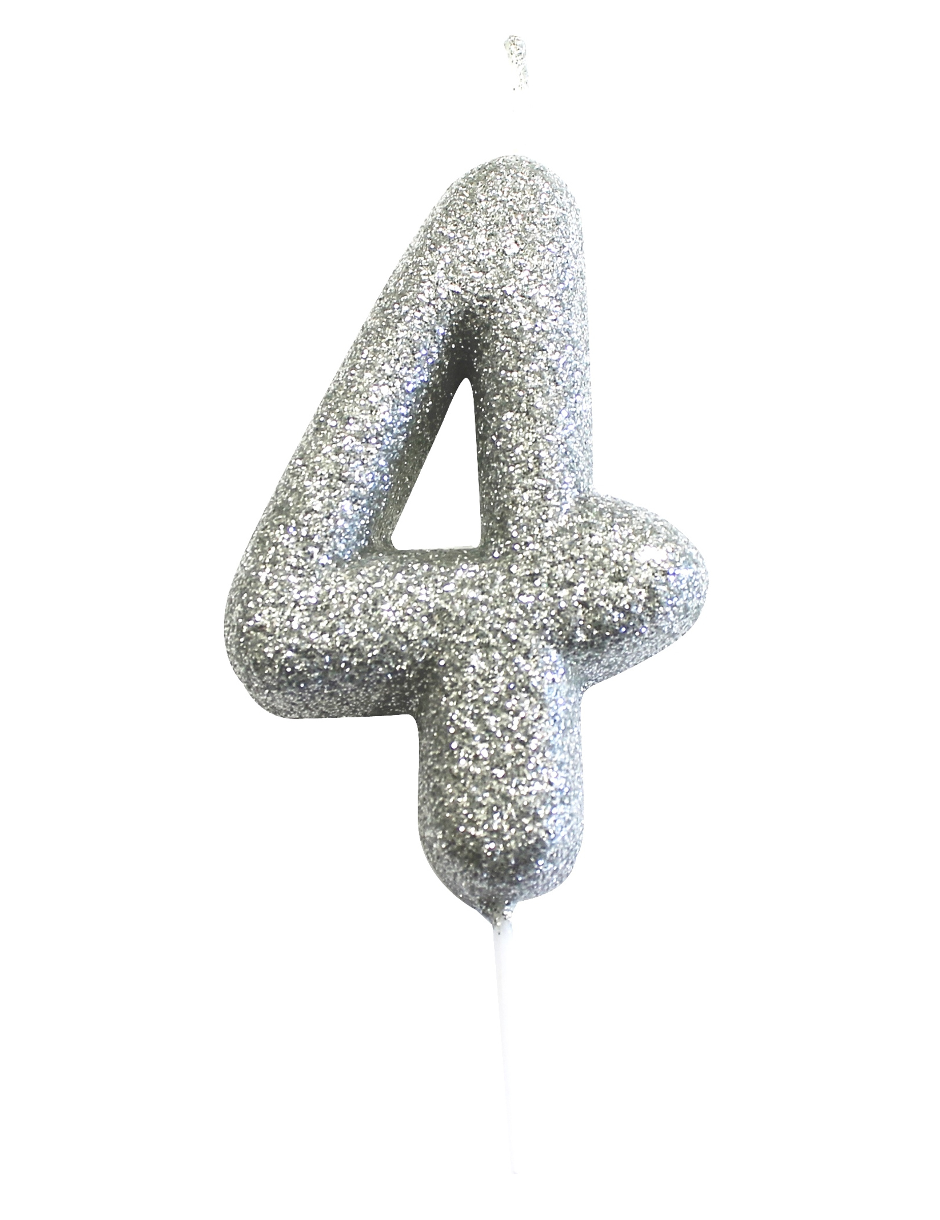Zahlen-Kerze 4 Silber Glitzer 7cm Kuchendeko von ANNIVERSARY HOUSE