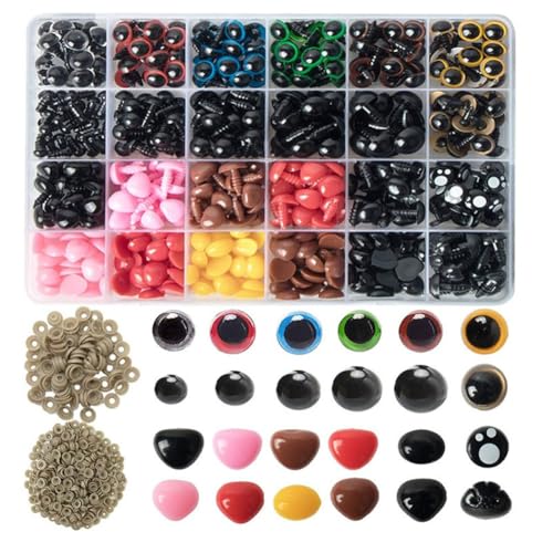 ANNJUC 1040 Stück 6-14 mm Sicherheitsaugen Aus Kunststoff für Spielzeug, DIY, Gemischte Größen, Gehäkelte Tieraugen für Puppenspielzeug, Zubehör, und Nasen-Set von ANNJUC
