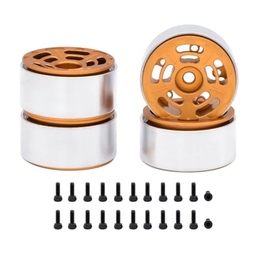 ANNJUC 4 STÜCKE 1,0 Metallfelgen für 1/24 1/18 RC Crawler Car Axial SCX24 AX24 FCX24 Enduro24 TRX4M, Doppelloch 5-Speichen Orange von ANNJUC