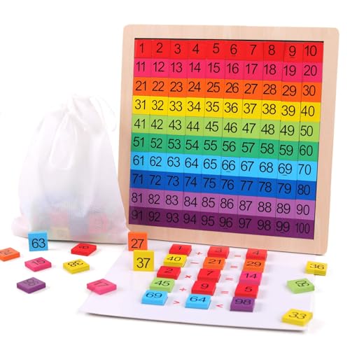 ANPEAC Hölzerne Montessori Mathe Zählen Hundert Board Spielzeug, 1-100 aufeinanderfolgende Zahlen Lernen & pädagogische Spiel Spielzeug für Kinder Kleinkinder 3 Jahre alt mit Lagerung Tasche von ANPEAC