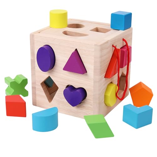 ANPEAC Shape Sorter Spielzeug mit 19 Shape Blocks, Shape Sorting Cube Toy Box klassisches Holzspielzeug für Kleinkinder Kinder, Geschenk für Mädchen Jungen 3-4 von ANPEAC