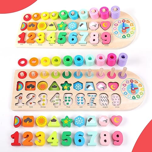 ANPEAC Holzpuzzles mit Lernuhr, Montessori Holz-Puzzle-Spielzeug,Lernspiel Mathematik für Kinder Baby 3 4 5 6 Jahre, Zahlen Formen Farben erkennen,Geschenk für Jungen Mädchen ANPEAC Holzpuzzles mit Lernuhr, Montessori Holz-Puzzle-Spielzeug,Lernspiel Mathematik für Kinder Baby 3 4 5 6 Jahre, Zahlen Formen Farben erkennen,Geschenk für Jungen Mädchen von ANPEAC
