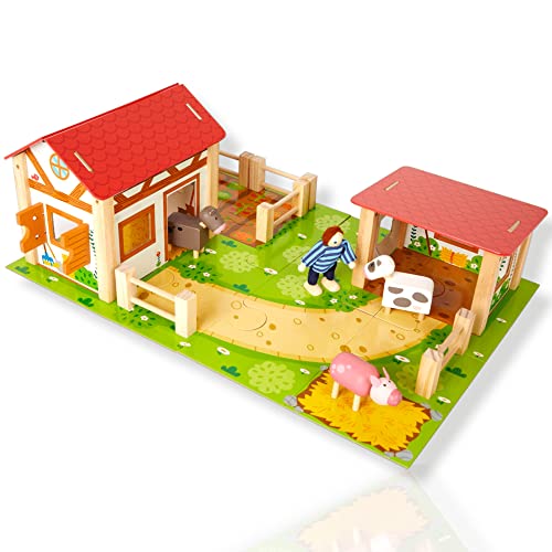 Antevia – Bauernhof mit Tieren und Charakter aus FSC-zertifiziertem Holz | über 10 Modelle | Spielzeug für Kinder | Puzzleboden (Wooden Farmhouse) von ANTEVIA Matériaux