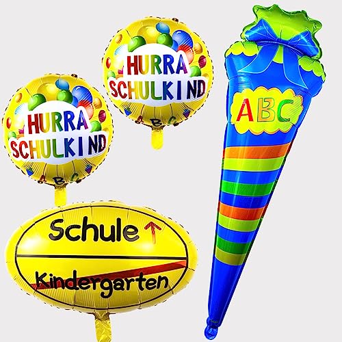 Einschulung Deko Blau Set für Jungen,Schule Kindergarten Folienballon + 2pcs HURRA SCHULKIND Folienballon + Zuckertüte Folien ballons ，Deko für Einschulung Schuleinführung Schulanfang Schulstart von ANYUNKEY