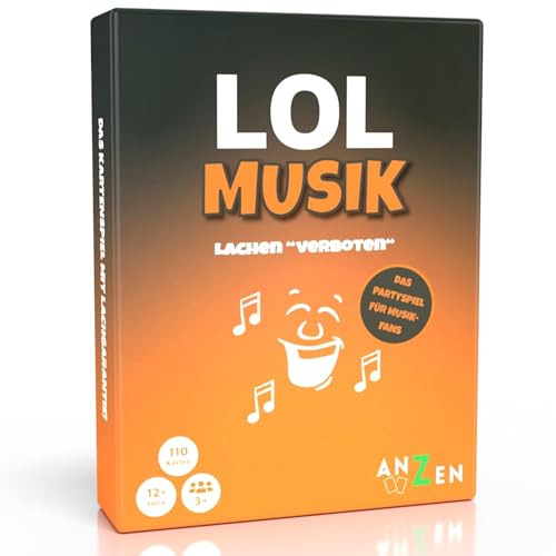ANZEN LOL Musik - Lachen verboten | Partyspiel | Kartenspiel | Gesellschaftsspiel | Musikspiel für musikbegeisterte Erwachsene mit 5 witzigen und abwechslungsreichen Kategorien mit Lachgarantie von ANZEN