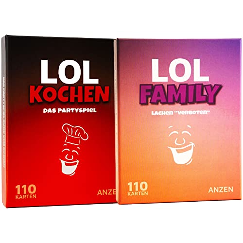 LOL Spiel - Doppelpack FAMILY + KOCHEN - Lachen "verboten" | Gesellschaftsspiele ab 10 | Kartenspiele mit Lachverbot | Geburtstags-Geschenk-e für Frauen | spielbar und passend zu Last One Laughing LOL Spiel - Doppelpack FAMILY + KOCHEN - Lachen "verboten" | Gesellschaftsspiele ab 10 | Kartenspiele mit Lachverbot | Geburtstags-Geschenk-e für Frauen | spielbar und passend zu Last One Laughing von ANZEN