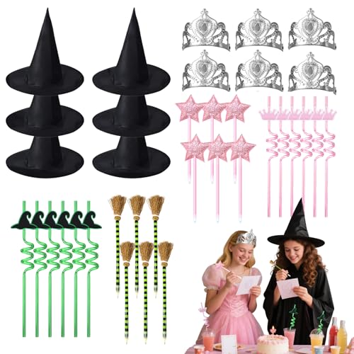 Prinzessinnen- und Hexen-Partygeschenke, einschließlich Hexenhüte, Prinzessinnenkronen, Sternstifte, Besen, Bleistifte, Zaubererhut, Trinkhalme, Zauberer, Hüte, Dekorationen für rosa und grün Prinzessinnen- und Hexen-Partygeschenke, einschließlich Hexenhüte, Prinzessinnenkronen, Sternstifte, Besen, Bleistifte, Zaubererhut, Trinkhalme, Zauberer, Hüte, Dekorationen für rosa und grün von AO LI GEI