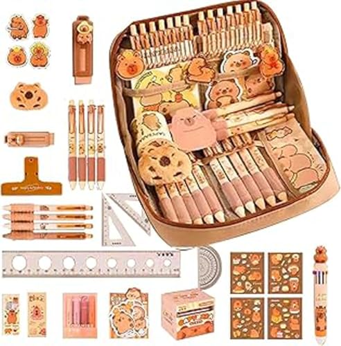 AOBUJDUB Capybara Schreibwaren Set, Capybara Briefpapier Set, Federmäppchen Capybara Set, Capybara Themen Schreibwaren mit Capybara Stifte, Clips, Linealen AOBUJDUB Capybara Schreibwaren Set, Capybara Briefpapier Set, Federmäppchen Capybara Set, Capybara Themen Schreibwaren mit Capybara Stifte, Clips, Linealen von AOBUJDUB