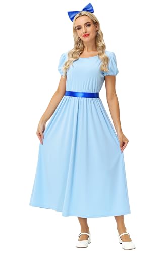 AOBUTE Halloween-Kostüm für Damen, Prinzessinnen-Kostüm, Puffärmel, blaues Maxikleid mit Gürtel, Blau, XS AOBUTE Halloween-Kostüm für Damen, Prinzessinnen-Kostüm, Puffärmel, blaues Maxikleid mit Gürtel, Blau, XS von AOBUTE
