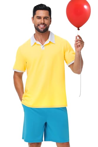 AOBUTE Halloween-Kostüm für Herren, ikonisches Cartoon-Poloshirt und Hose, klassisches Cosplay-Party-Set, Gelb, Blau, XS AOBUTE Halloween-Kostüm für Herren, ikonisches Cartoon-Poloshirt und Hose, klassisches Cosplay-Party-Set, Gelb, Blau, XS von AOBUTE