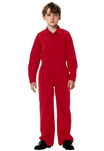 AOBUTE Kinder-Jumpsuit für Halloween, Jungen, einfarbig, mit Taschen, 3–14 Jahre, Rot/Ausflug, einfarbig (Getaway Solids), 9-10 Jahre von AOBUTE