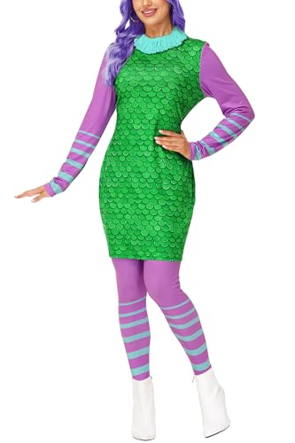 Celiia Halloween-Kostüm-Outfits für Damen, langärmelig, Minikleid, dehnbar, lila, Strumpfhose, Größe S, 2 Stück von AOBUTE