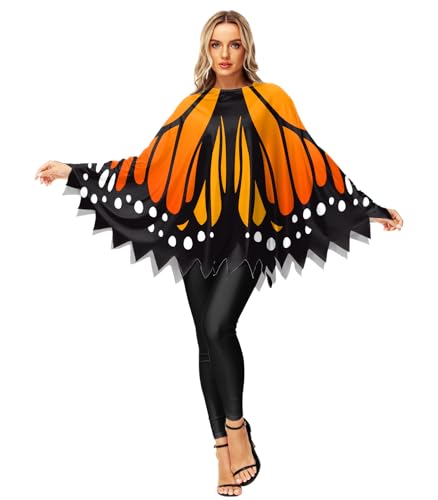 Halloween-Kostüm für Damen, Schmetterlingsflügel, Poncho, lustiges orangefarbenes Tieroutfit Halloween-Kostüm für Damen, Schmetterlingsflügel, Poncho, lustiges orangefarbenes Tieroutfit von AOBUTE