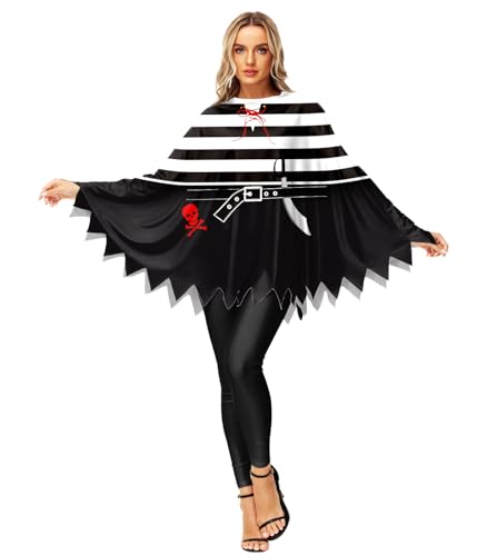 Halloween-Priatenkostüm für Damen, Poncho, lustig, heilig, schwarz-weiß, Umhang, Outfits von AOBUTE