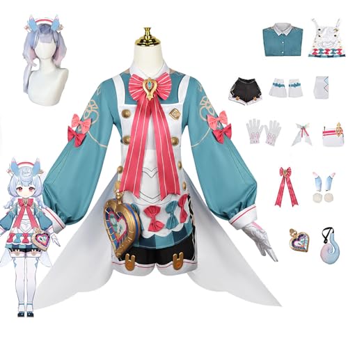 AOKLEY Anime Genshin Impact Sigewinne Cosplay Kostüm mit Perücke, Frauen Jacke Kleid Rollenspiel Kostüme, Halloween Karneval Party Up Anzug,Weiß,M von AOKLEY