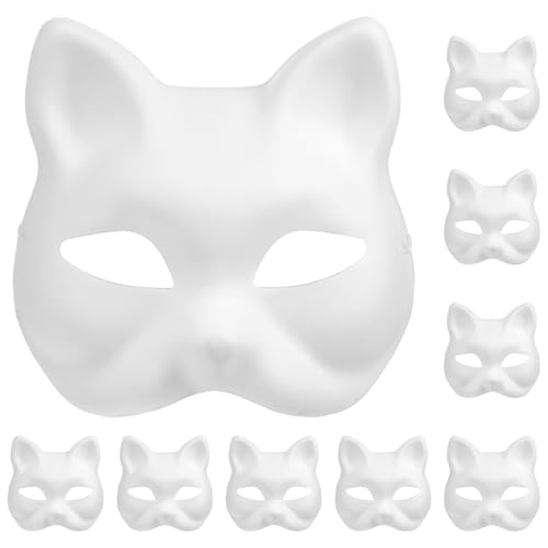 AOKWAWALIY 10er Pack Katzenmaske Weiße Maske Leere Maske Tiermaske Für Party Cosplay Halloween von AOKWAWALIY