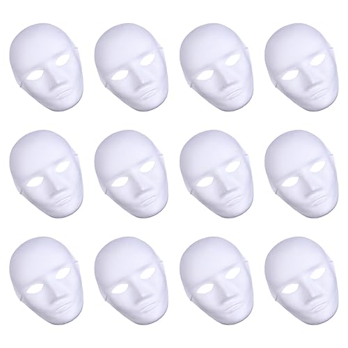 AOKWAWALIY 24 Weiße Bastelmasken Zum Selbermachen Vollgesichtsmasken Leere Malmasken Pappmaché-Masken Leere Kostümmasken Kostüm-Requisiten Für Halloween (12 Stück Männlich Und 12 Stück von AOKWAWALIY