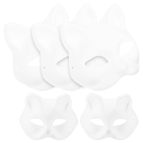 AOKWAWALIY 5 Stück Katzen-Gesichtsmaske Diy-Halbgesichtsmaske Tier-Cosplay-Maske Pappmaché-Maske Leere Malmaske Kostüm-Requisiten Für Halloween-Maskerade von AOKWAWALIY