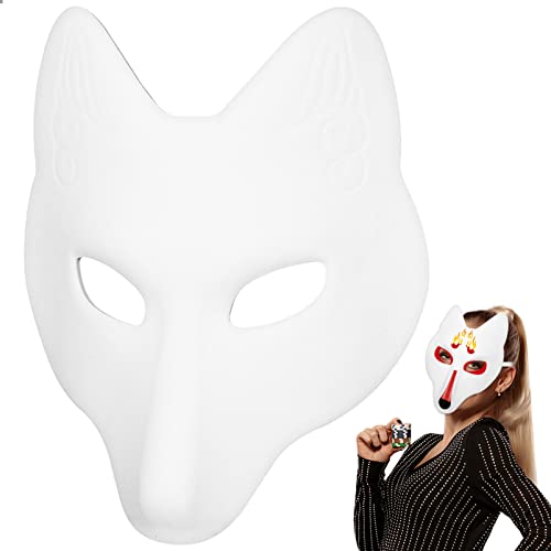 AOKWAWALIY Handbemalte Fuchsmaske, weiß, blanko, für Halloween, Maskerade, Cosplay, Handwerk für Erwachsene und Kinder von AOKWAWALIY