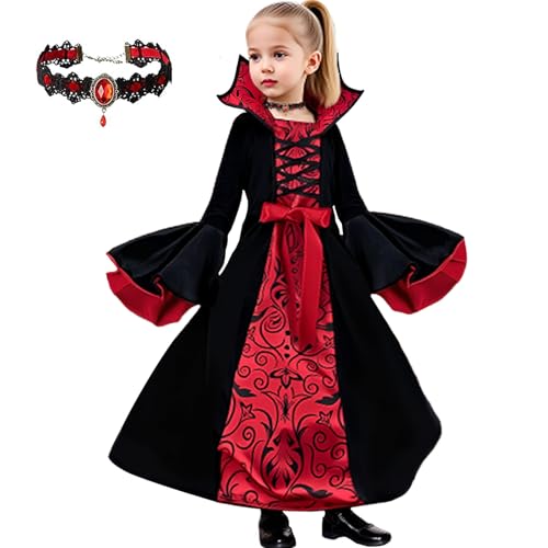 AOLIUP Vampir Kostüm Mädchen: Halloween Kostüme Kinder Gothic Dracula Vampirkostüm für Karneval Fasching Verkleidung Cosplay Party Kleid (XL (12-14 Jahre)) von AOLIUP