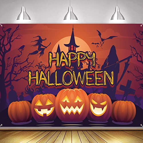 AOLOA Halloween Banner Deko, Extra Groß Halloween Party Deko, Orange Schwarz Hintergrund Banner, Halloween Kürbis Banner für Halloween Mauer Garten Drinnen Draußen Party von AOLOA