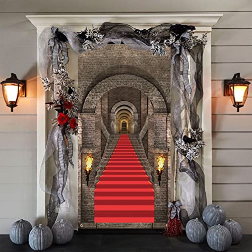 AOLOA Halloween Deko Banner, Halloween Türdeko Banner, 3D Schloss Eingang Banner, Mittelalterlich Stein Türdeko Banner, Extra Große Photo Booth Hintergrund für Halloween Vampir Party Dekoration von AOLOA