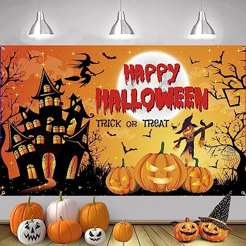 AOLOA Happy Halloween Banner, Extra Große Halloween Banner, Schwarz Orange Happy Halloween Dekoration, Drinnen Draußen Deko Halloween Photo Booth Banner Zeichen für Halloween Home Decor Supplies von AOLOA
