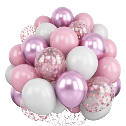 AOLOA Luftballons Lila Rosa - 60 Stück 12 Zoll Metallic Violett Luftballon Rosegold Konfetti Ballons Dunkel Lila Weiß Latex Ballon für Geburtstag Partydeko, Babyparty, Prinzessinnen Party von AOLOA