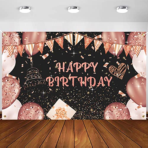 Rosegold Geburtstag Banner Mädchen, Happy Birthday Banner Dekoration, Frauen Geburtstag Deko, Alles Gute zum Geburtstag Hintergrund für Geburtstagsdeko Mädchen Frauen 180x110cm von AOLOA
