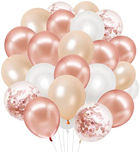 AOLOA Rosegold Luftballons Set - 60 Stück 12 Zoll Rosegold Konfetti Ballons Champagner Weiß Latex Ballons mit Bändern für Valentinstag, Geburtstag, Verlobungsdeko, Brautparty, Hochzeitsdeko von AOLOA