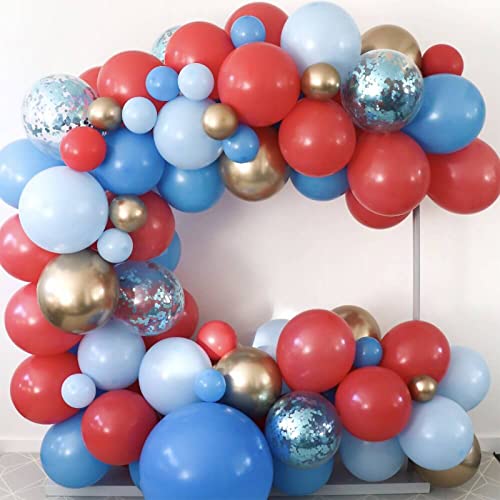 AOLOA Rot Blau Luftballons Girlande - Metallic Gold Ballon Blau Konfetti Ballonbogen Kit für Superhelden Party Babyparty Geburtstag Party Hintergr Deko von AOLOA
