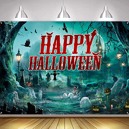 Halloween Deko, Happy Halloween Banner, Extra Große Stoff Hintergrund, Realistisch Hängende Photo Booth Hintergrund, Halloween Party Dekor Zeichen für Halloween Indoor Outdoor Home Decor Supplies von AOLOA
