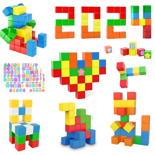 AOMACO 59PCS Stück Magnetblöcke STEM Magnetische Bausteine 1,18 Zoll/3cm Konstruktionsblöcke Spielzeug für Kinder 3D Pädagogische Vorschulmagnetische Kreative Blöcke für Mädchen & Jungen ab 3 Jahren von AOMACO