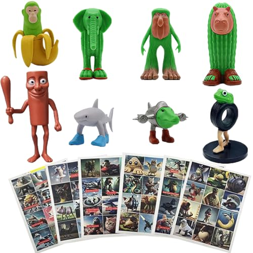 AOMAIGAD 8 Pcs Tung Tung Tung Sahur Figuren, 72 Tralalero Tralala Tieraufkleber, 3D Tung Tung Tung Sahur Figur, Tung Tung Tung Sahur Sammlerfigur zum Sammeln und Dekorieren (8 Pcs Puppe+72 Aufkleber) von AOMAIGAD