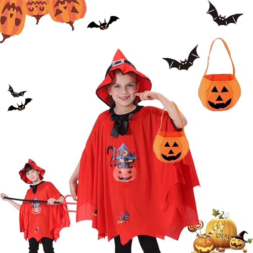 AOMAIGAD Kinder Halloween Kostüm,Halloween Fledermaus Kostüm Kinder,Kinder Fledermaus Umhang Kostüme, Kürbis Candy Bag,Witch Umhang mit Hut,für Kinder Jungen Mädchen Cosplay Party (Lila) von AOMAIGAD