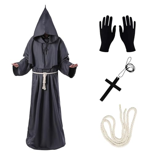 AOMAIGAD Mönch Robe Kostüm,Priester Robe Kostüm,Mönch Priester Gewand,Herren Kapuze Mönch Robe Priester Kostüm, mit Kreuz-Halskette,Handschuhe,Gürtel,Halloween,Karneval und Rollenspiel Kostüme AOMAIGAD Mönch Robe Kostüm,Priester Robe Kostüm,Mönch Priester Gewand,Herren Kapuze Mönch Robe Priester Kostüm, mit Kreuz-Halskette,Handschuhe,Gürtel,Halloween,Karneval und Rollenspiel Kostüme von AOMAIGAD