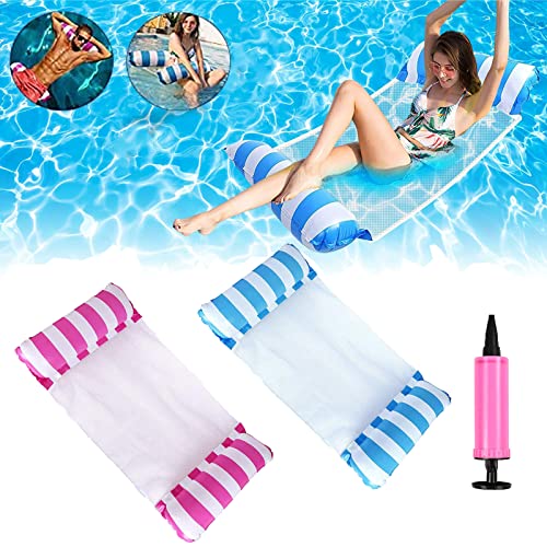 AOMAIGAD Wasserhängematte,2pcs Aufblasbares Schwimmbett Pool für Erwachsene, Sommerspiele, Strandparty, zusammenklappbares aufblasbares Poolbett mit 1 Luftpumpe (Rot + Blau) von AOMAIGAD
